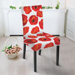 Red Poppy Pattern Print Dining Chair Slipcover
