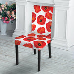 Red Poppy Pattern Print Dining Chair Slipcover