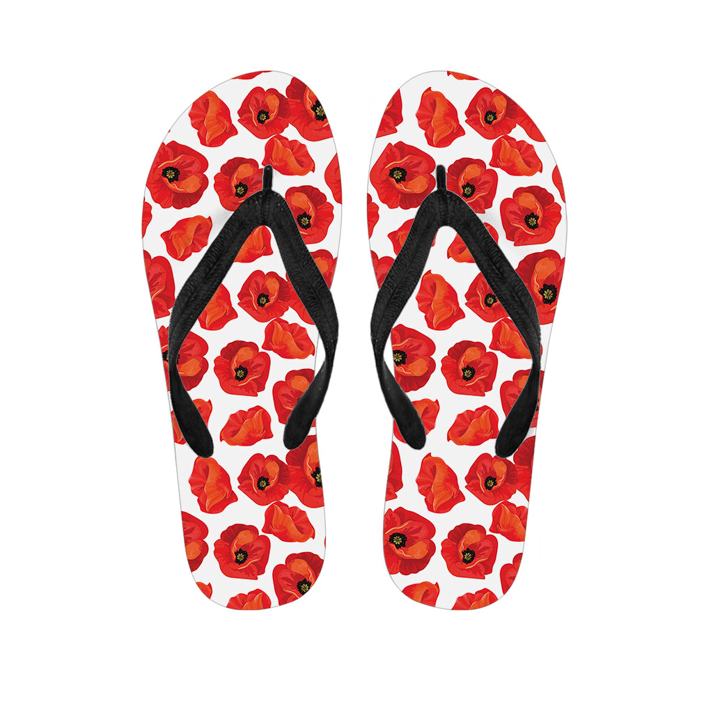 Red Poppy Pattern Print Flip Flops