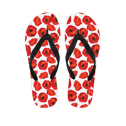 Red Poppy Pattern Print Flip Flops