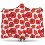 Red Poppy Pattern Print Hooded Blanket