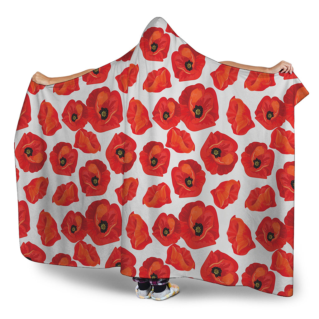 Red Poppy Pattern Print Hooded Blanket