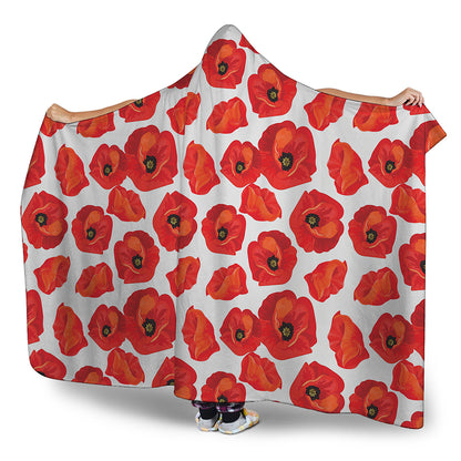 Red Poppy Pattern Print Hooded Blanket