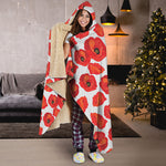 Red Poppy Pattern Print Hooded Blanket