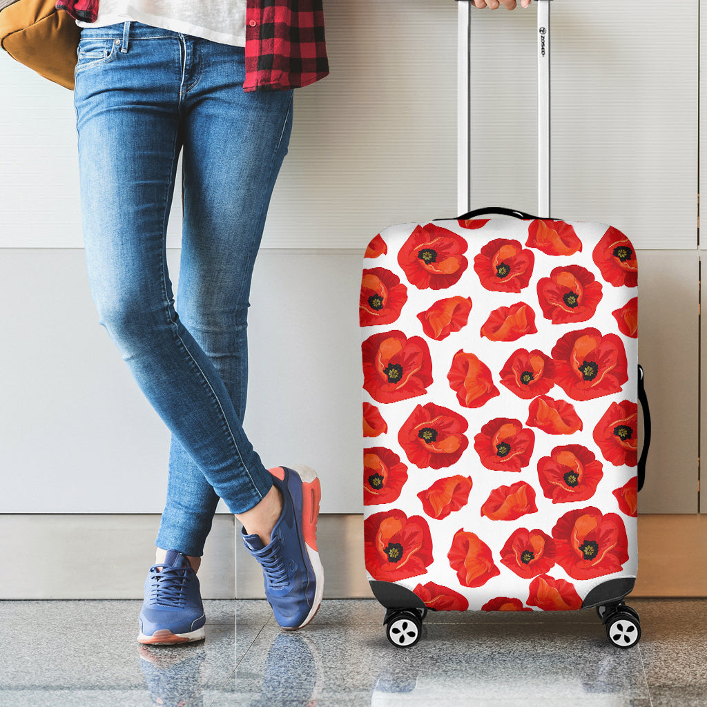 Red Poppy Pattern Print Luggage Cover