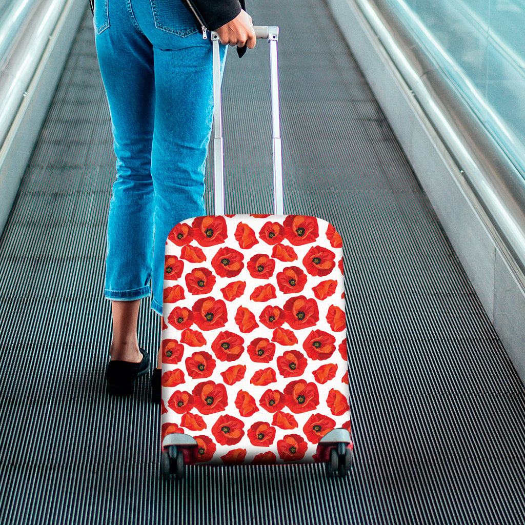 Red Poppy Pattern Print Luggage Cover
