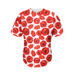 Red Poppy Pattern Print Men's Baseball Jersey