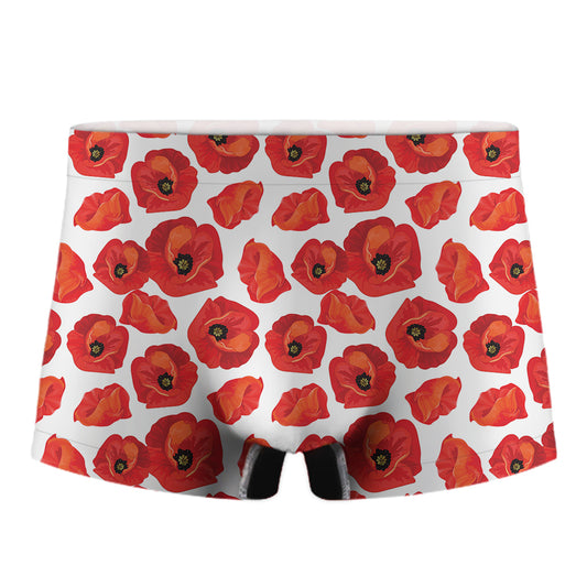 Red Poppy Pattern Print Men's Boxer Briefs