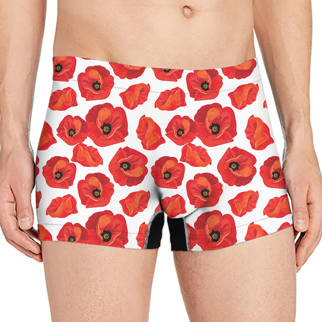 Red Poppy Pattern Print Men's Boxer Briefs