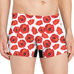 Red Poppy Pattern Print Men's Boxer Briefs