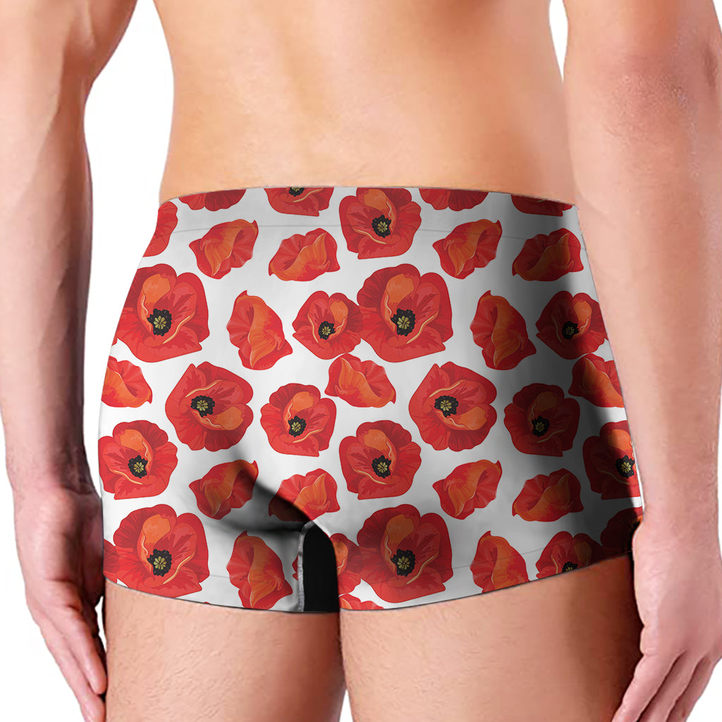 Red Poppy Pattern Print Men's Boxer Briefs