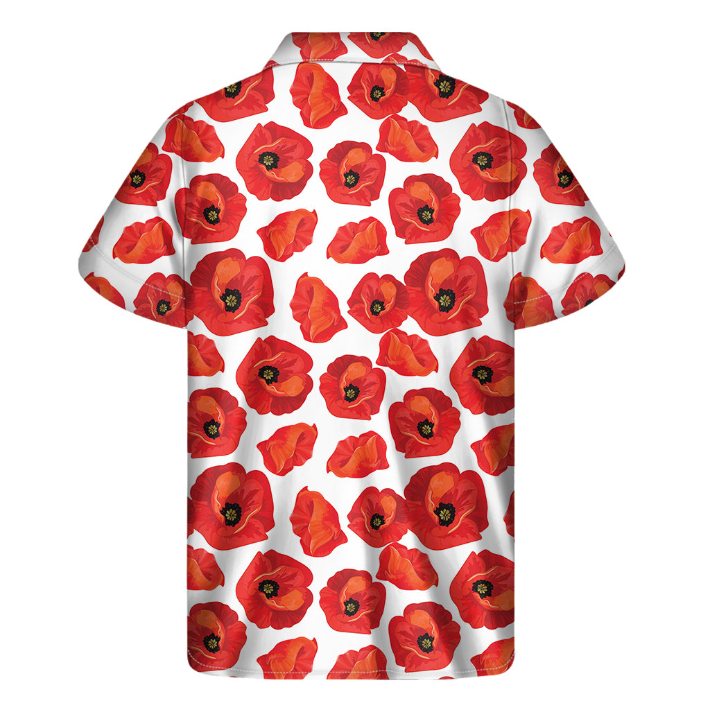 Red Poppy Pattern Print Men's Short Sleeve Shirt