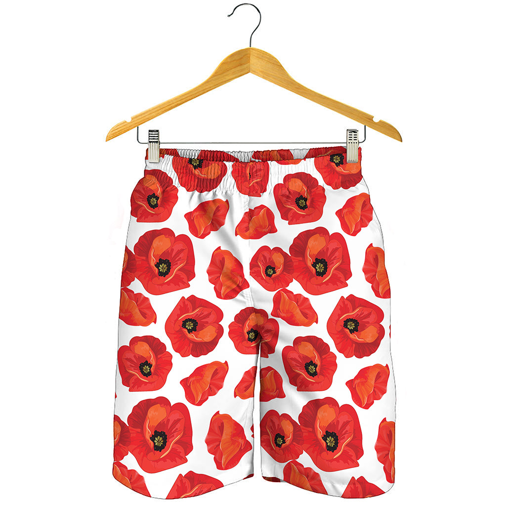 Red Poppy Pattern Print Men's Shorts