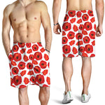 Red Poppy Pattern Print Men's Shorts