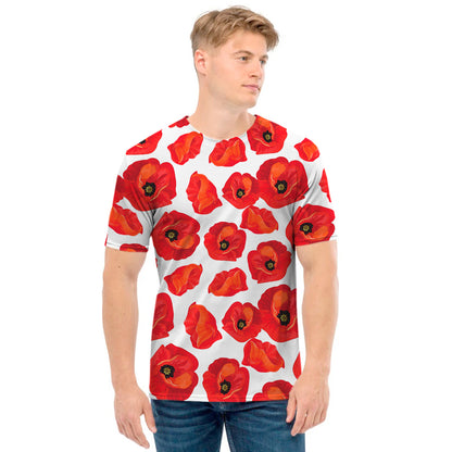 Red Poppy Pattern Print Men's T-Shirt