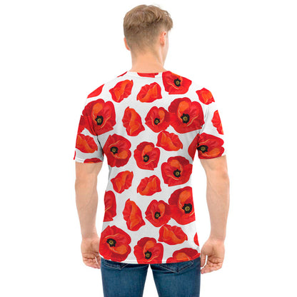 Red Poppy Pattern Print Men's T-Shirt