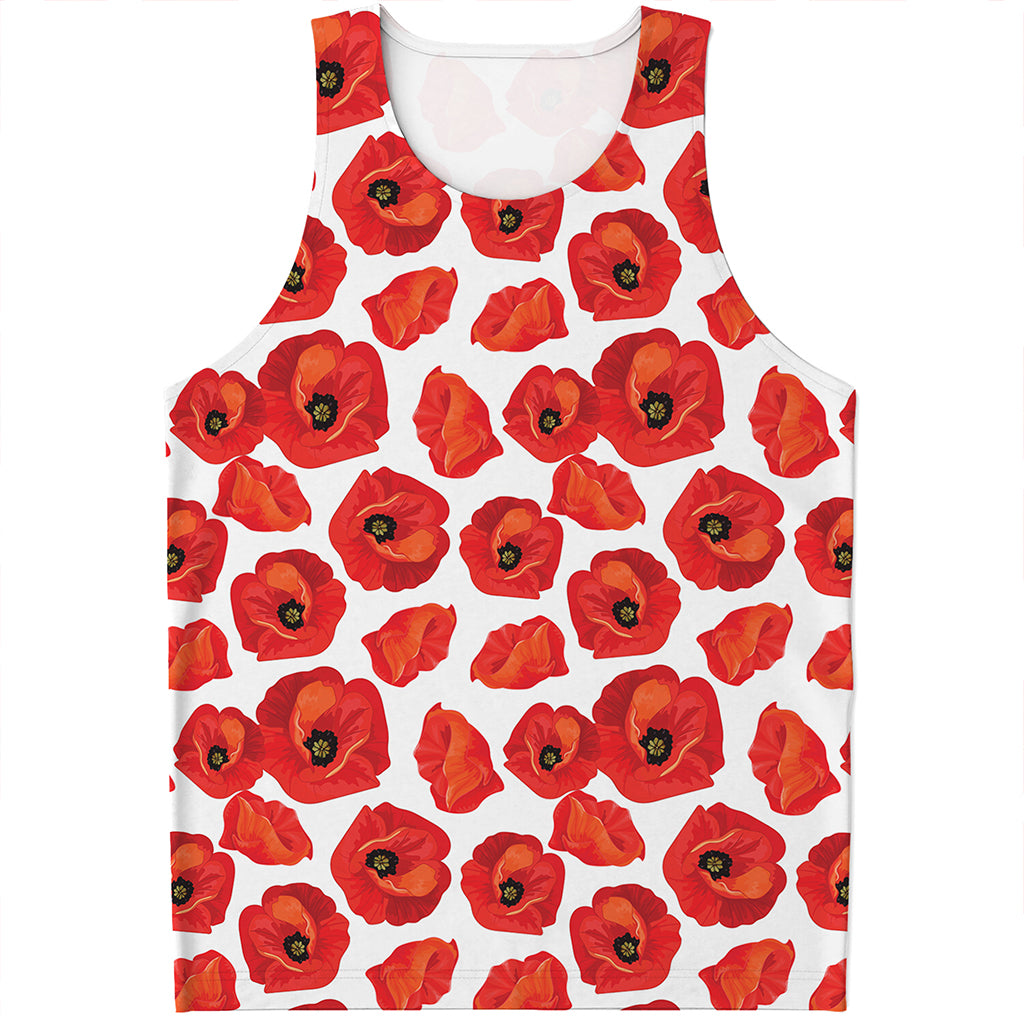 Red Poppy Pattern Print Men's Tank Top