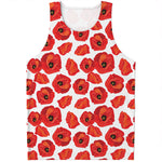 Red Poppy Pattern Print Men's Tank Top