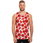 Red Poppy Pattern Print Men's Tank Top