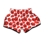 Red Poppy Pattern Print Muay Thai Boxing Shorts