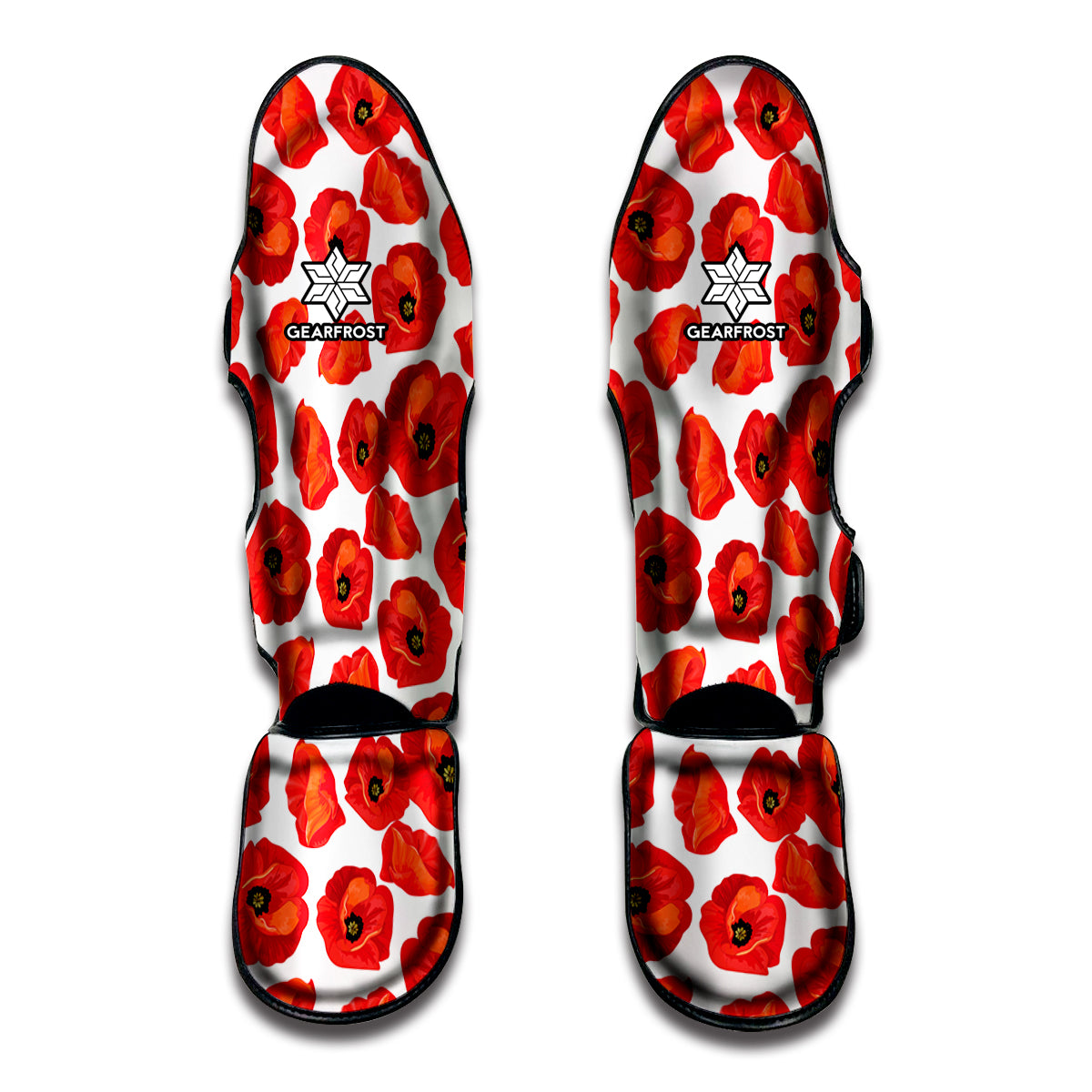 Red Poppy Pattern Print Muay Thai Shin Guard
