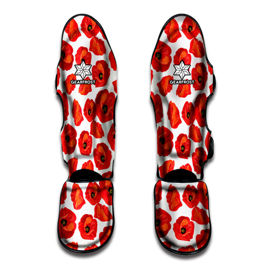 Red Poppy Pattern Print Muay Thai Shin Guard