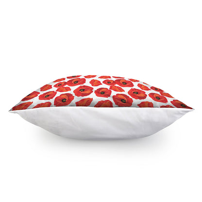 Red Poppy Pattern Print Pillow Cover