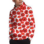 Red Poppy Pattern Print Pullover Hoodie