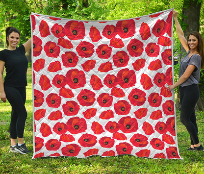 Red Poppy Pattern Print Quilt
