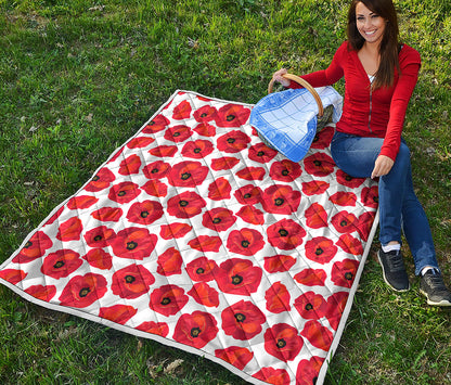 Red Poppy Pattern Print Quilt