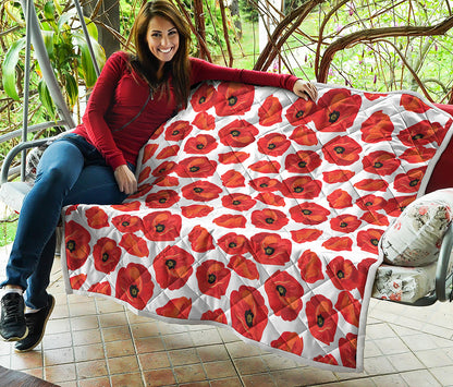 Red Poppy Pattern Print Quilt