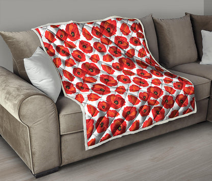 Red Poppy Pattern Print Quilt