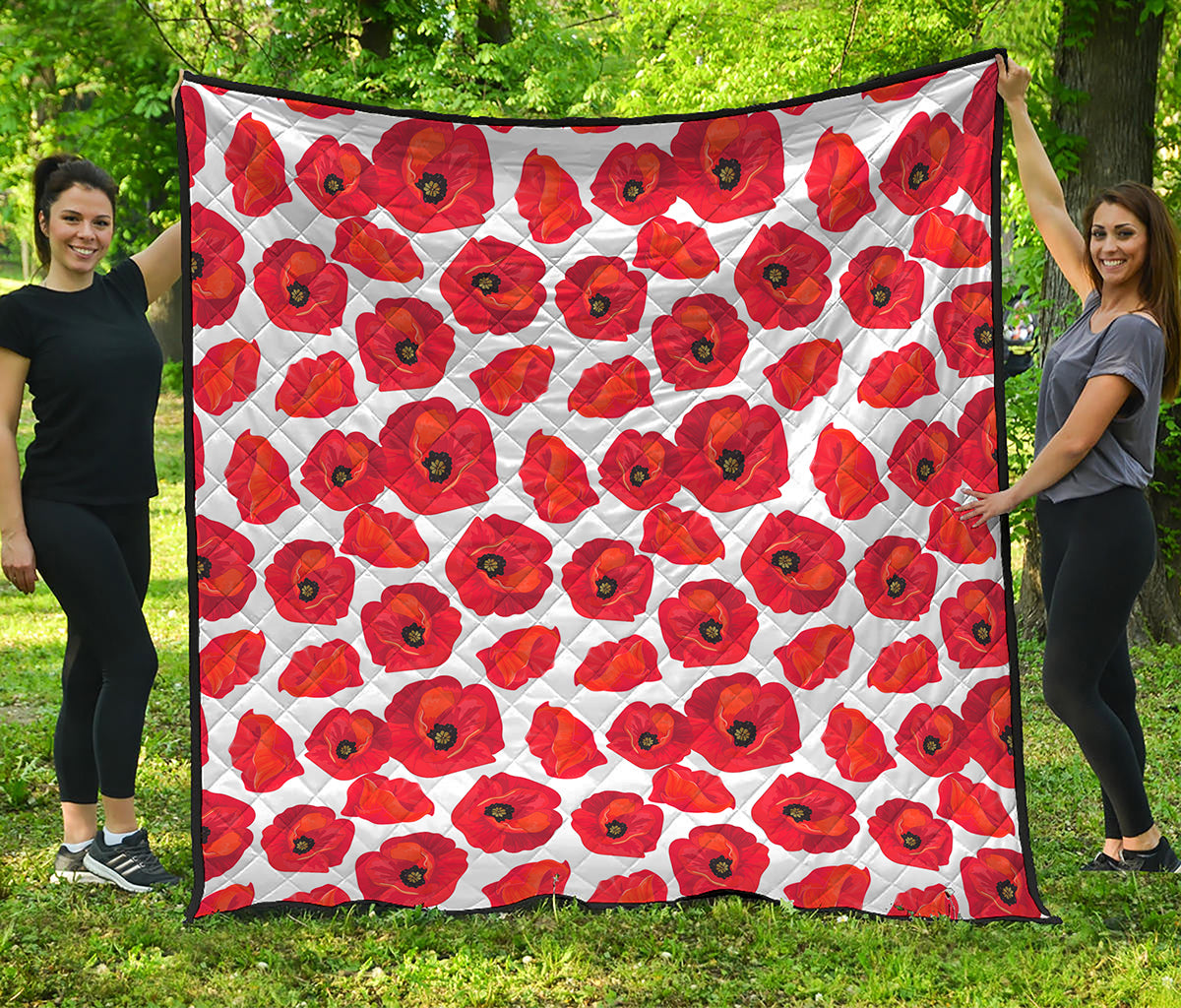 Red Poppy Pattern Print Quilt