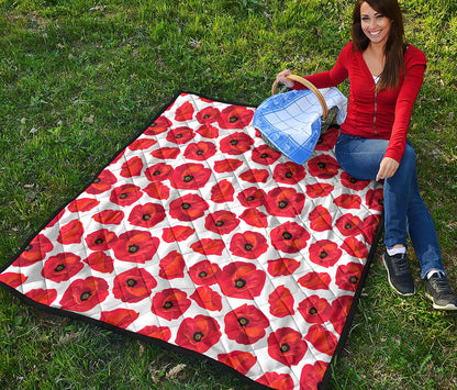 Red Poppy Pattern Print Quilt