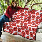 Red Poppy Pattern Print Quilt