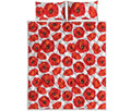 Red Poppy Pattern Print Quilt Bed Set
