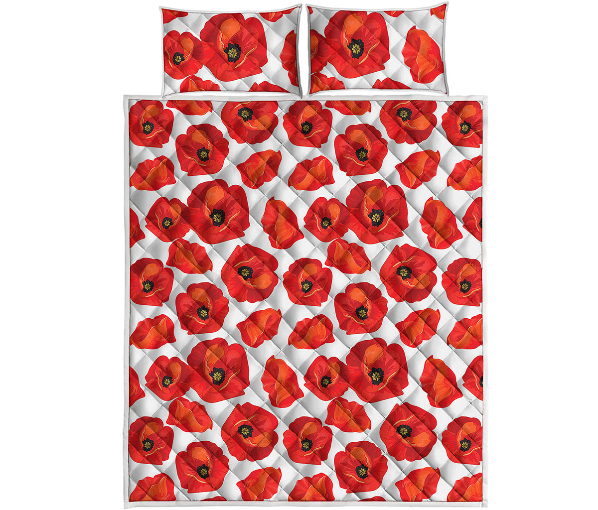 Red Poppy Pattern Print Quilt Bed Set