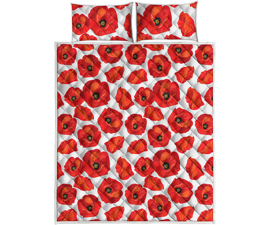 Red Poppy Pattern Print Quilt Bed Set