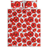 Red Poppy Pattern Print Quilt Bed Set