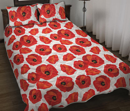Red Poppy Pattern Print Quilt Bed Set