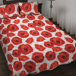 Red Poppy Pattern Print Quilt Bed Set
