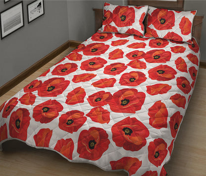 Red Poppy Pattern Print Quilt Bed Set