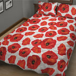 Red Poppy Pattern Print Quilt Bed Set