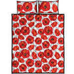Red Poppy Pattern Print Quilt Bed Set