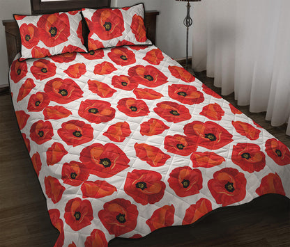 Red Poppy Pattern Print Quilt Bed Set