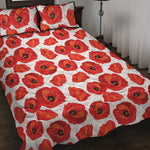 Red Poppy Pattern Print Quilt Bed Set