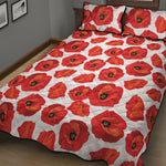 Red Poppy Pattern Print Quilt Bed Set