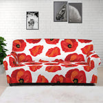 Red Poppy Pattern Print Sofa Cover