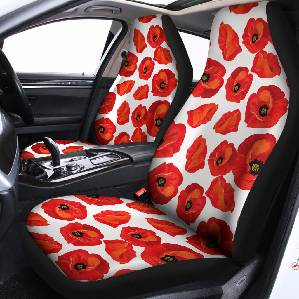 Red Poppy Pattern Print Universal Fit Car Seat Covers