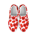 Red Poppy Pattern Print White Slip On Shoes